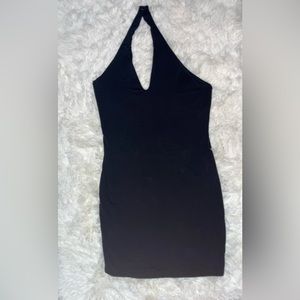 Black halter body on mini dress